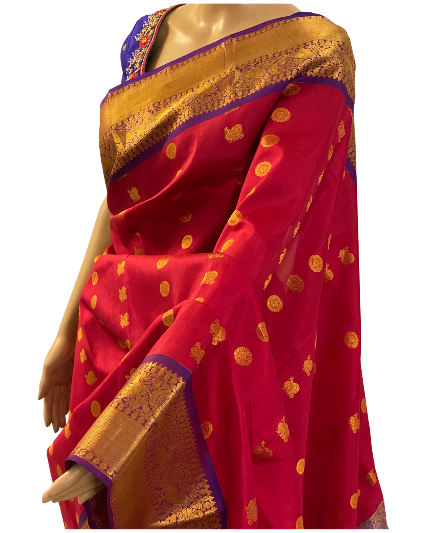 Red and Violet Handloom Kanchipuram Saree