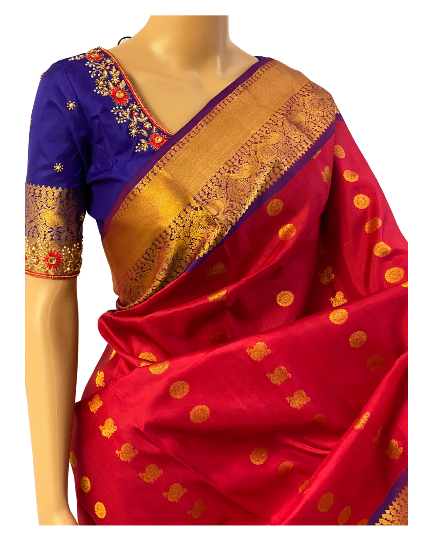 Red and Violet Handloom Kanchipuram Saree