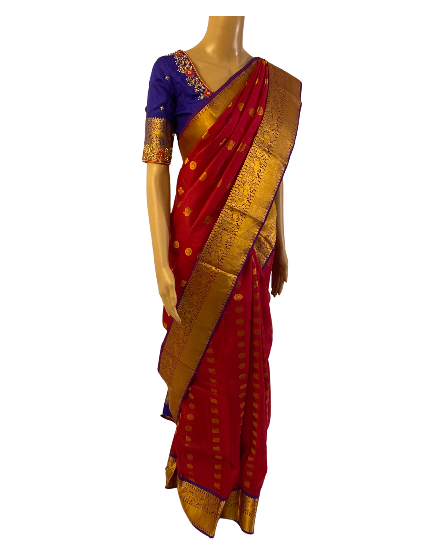 Red and Violet Handloom Kanchipuram Saree