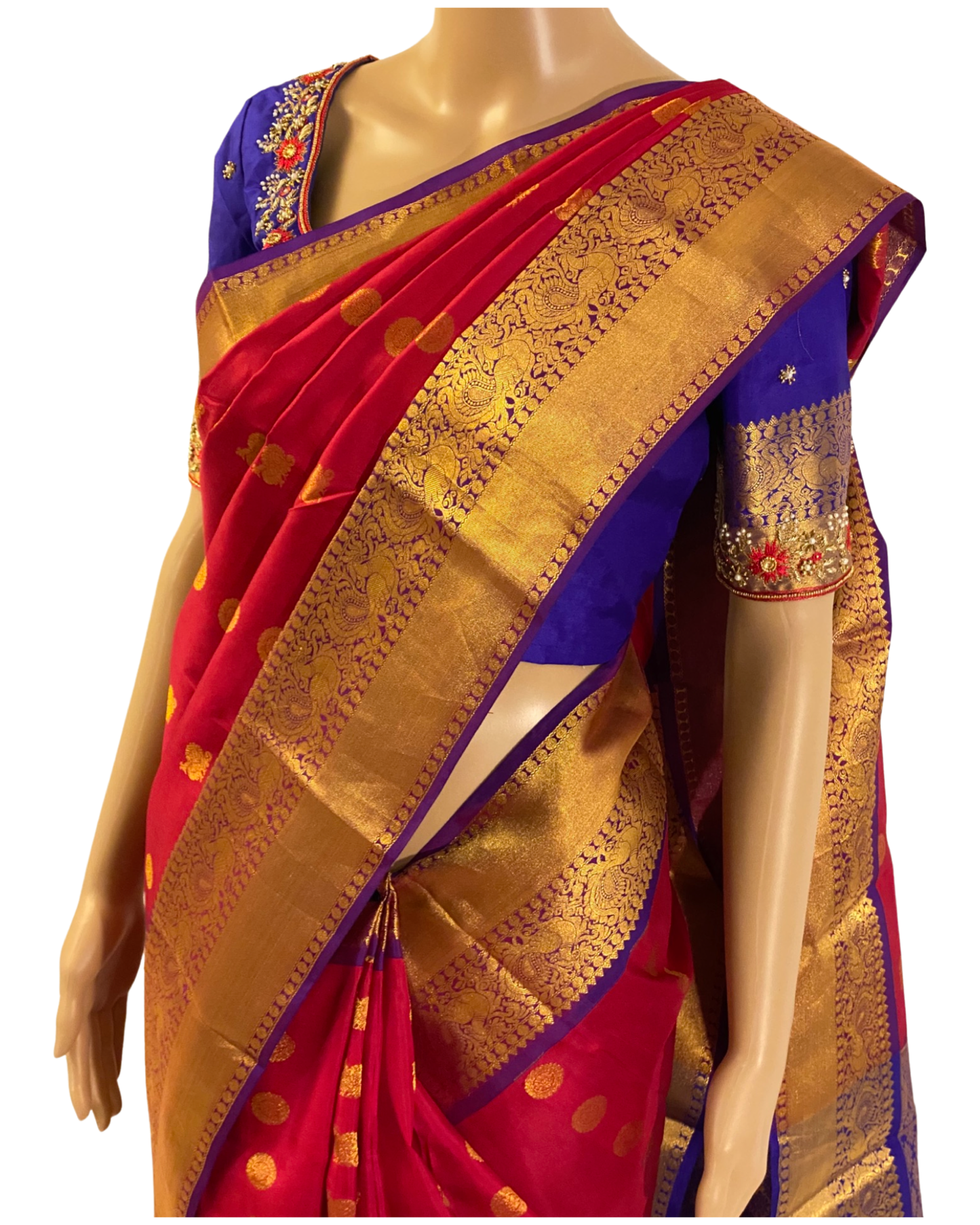 Red and Violet Handloom Kanchipuram Saree