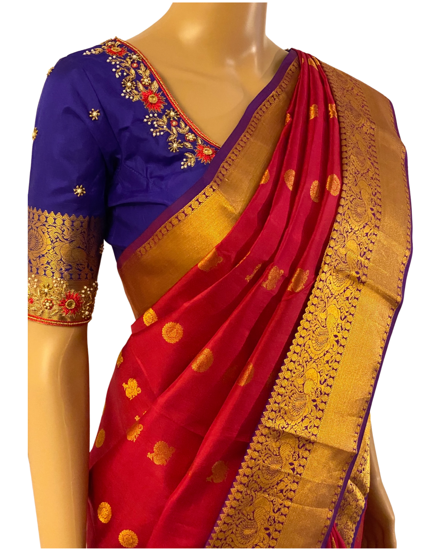 Red and Violet Handloom Kanchipuram Saree