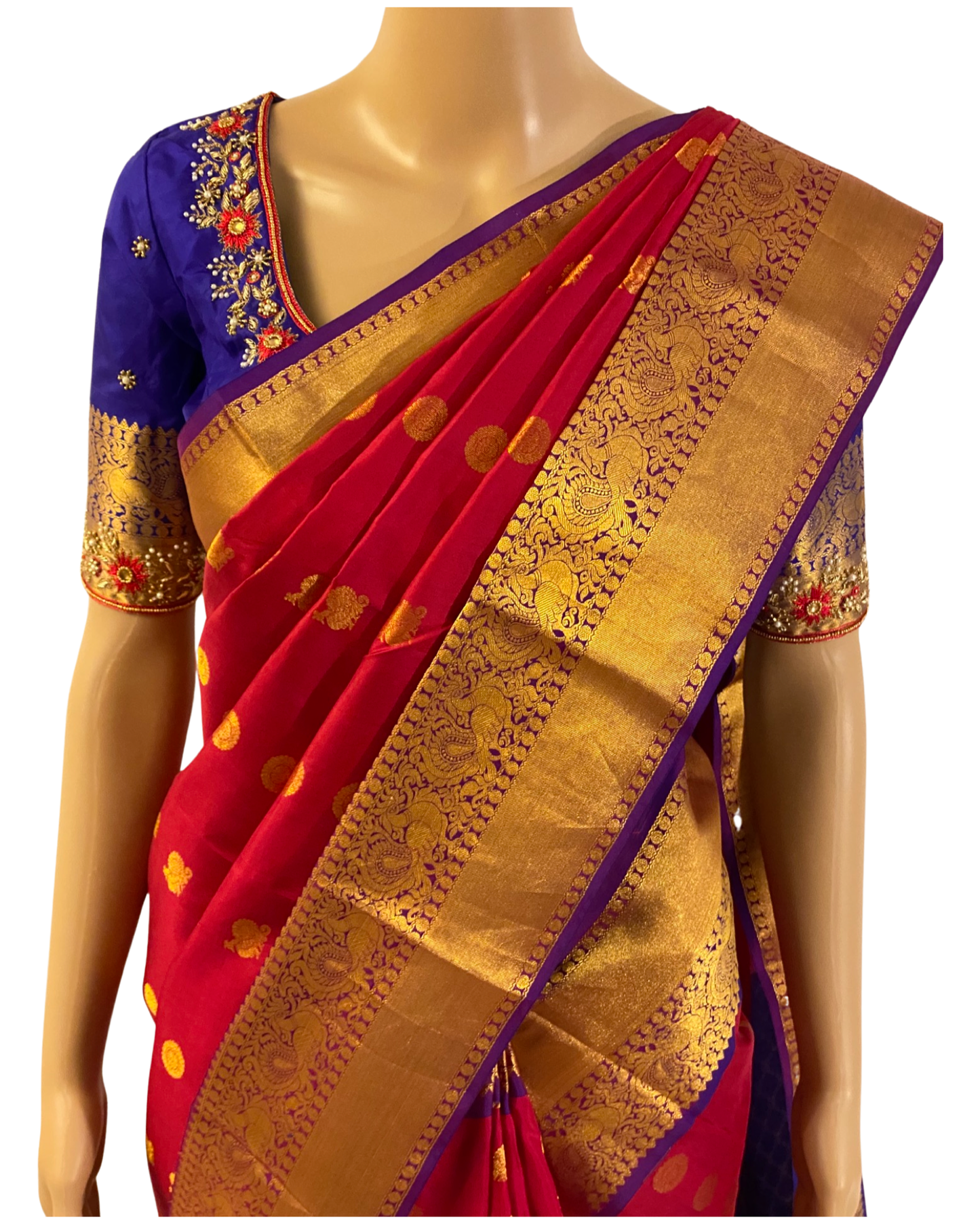 Red and Violet Handloom Kanchipuram Saree