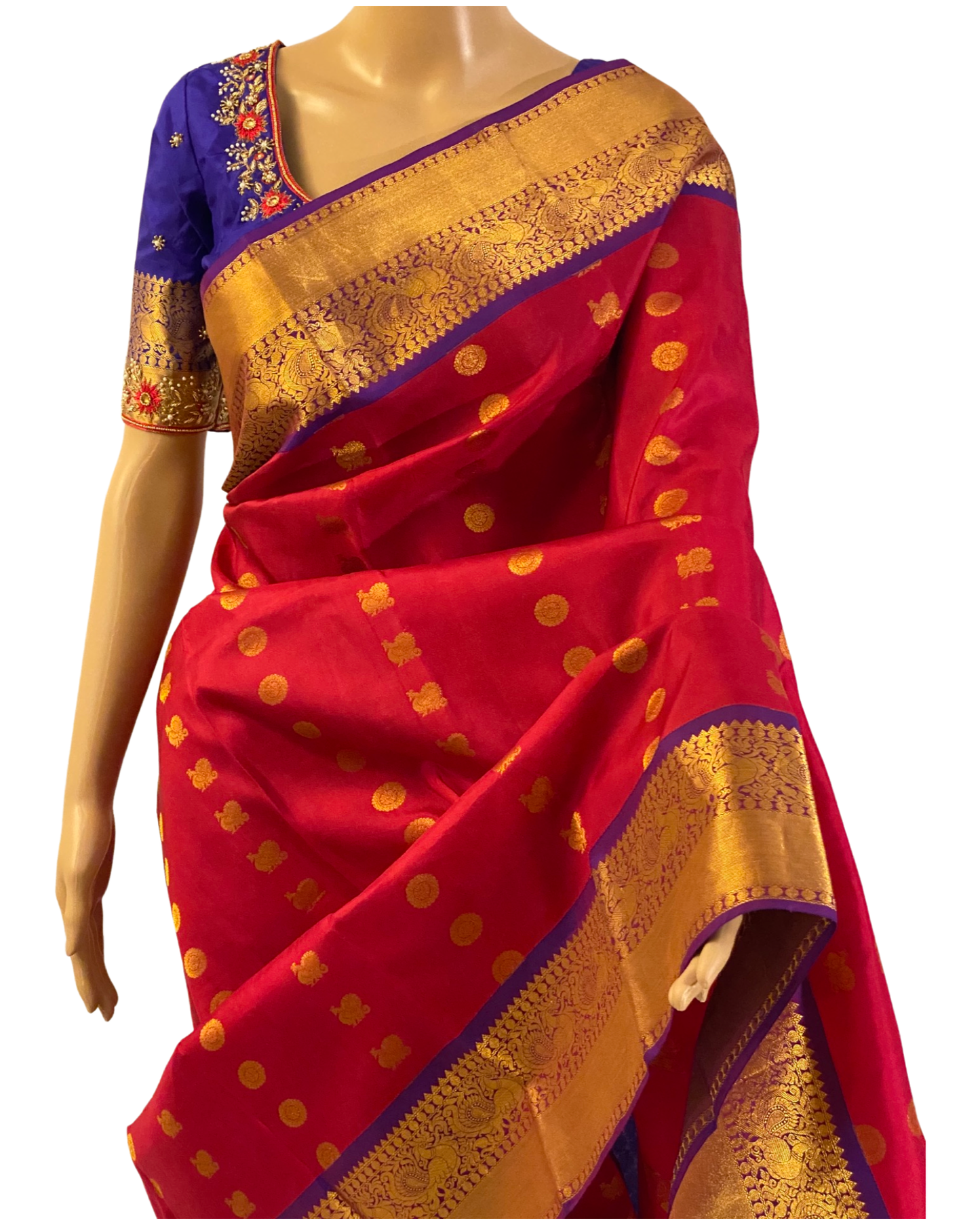 Red and Violet Handloom Kanchipuram Saree