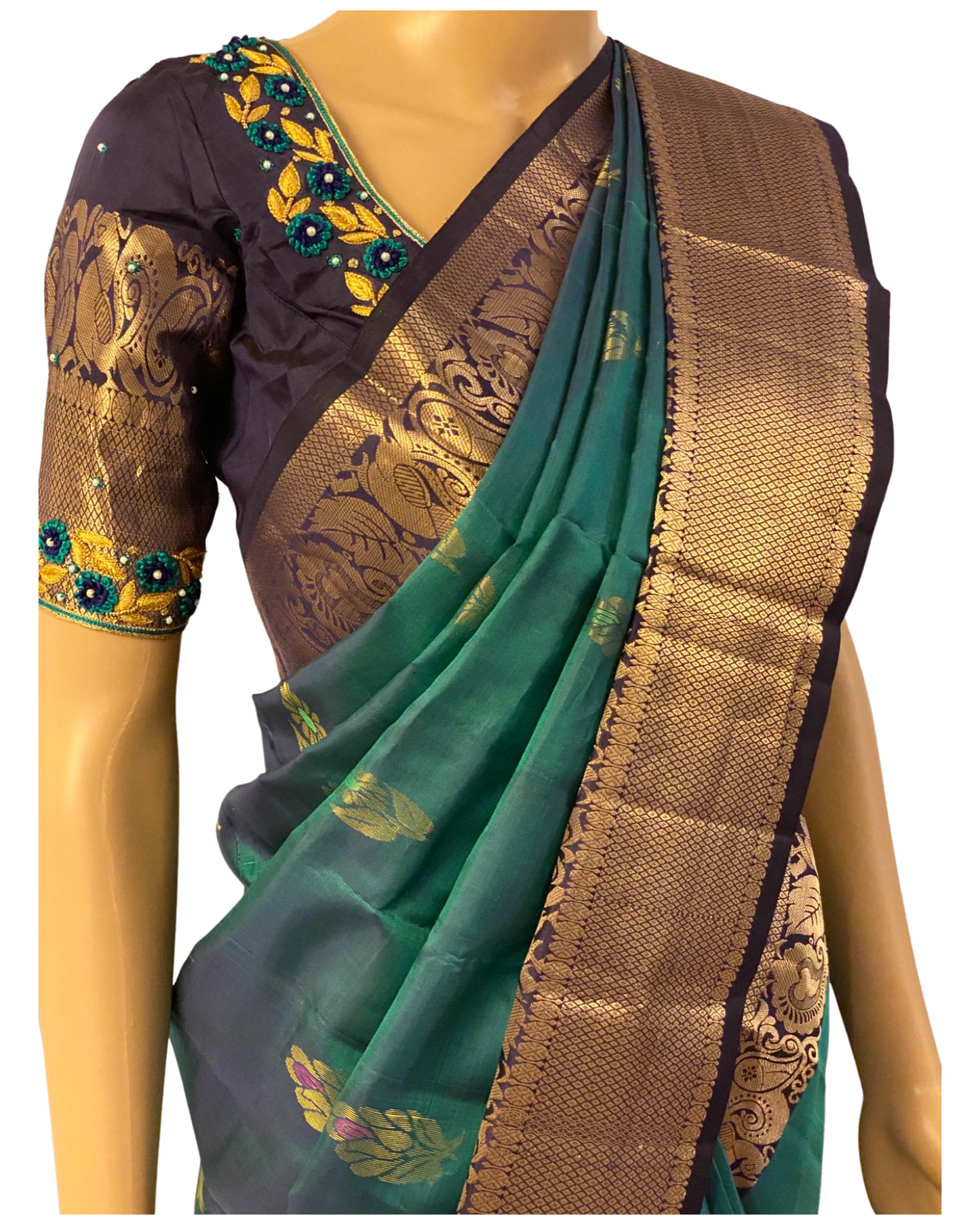 Peacock Blue Pure Handloom Kanchipuram Silk Saree