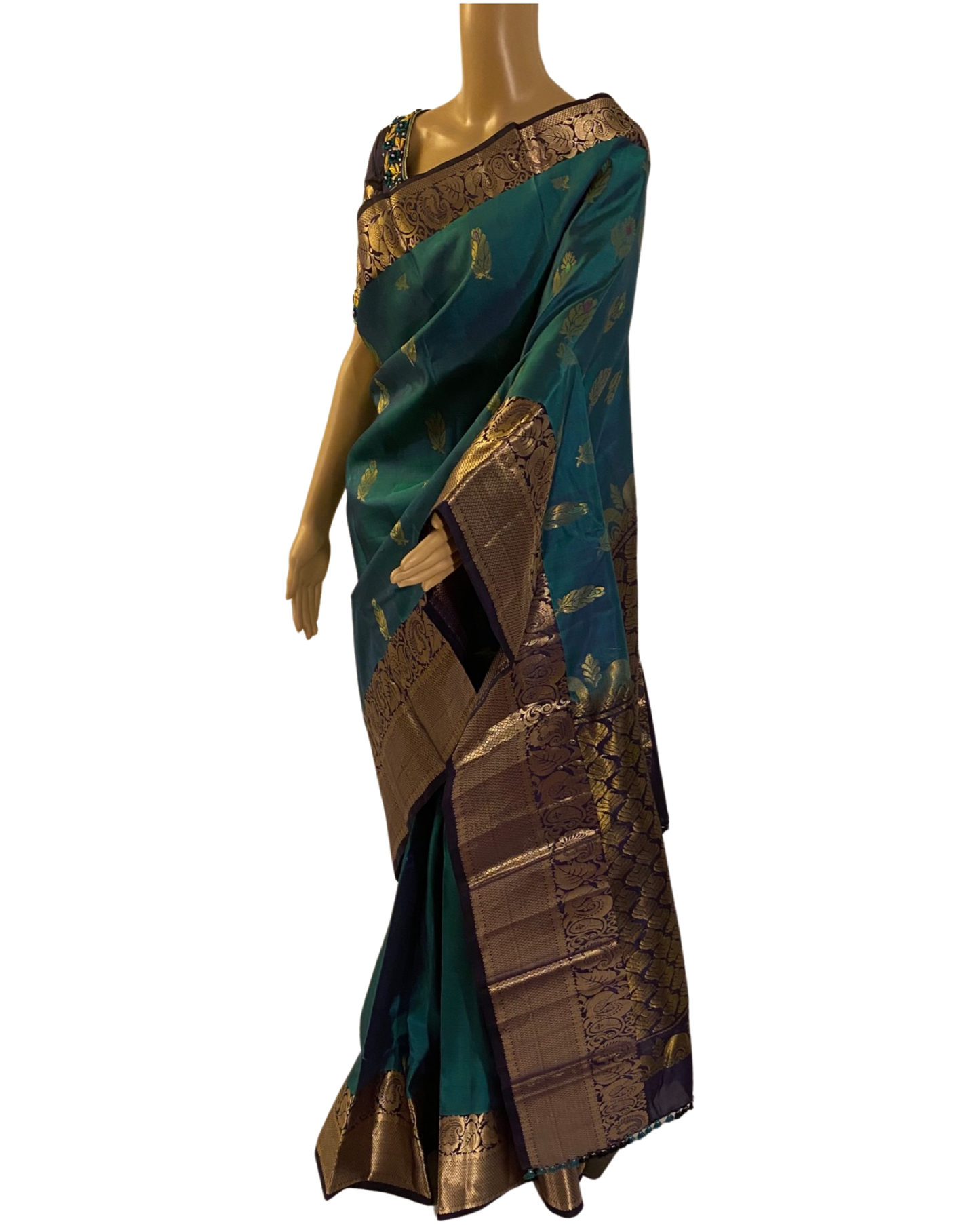 Peacock Blue Pure Handloom Kanchipuram Silk Saree