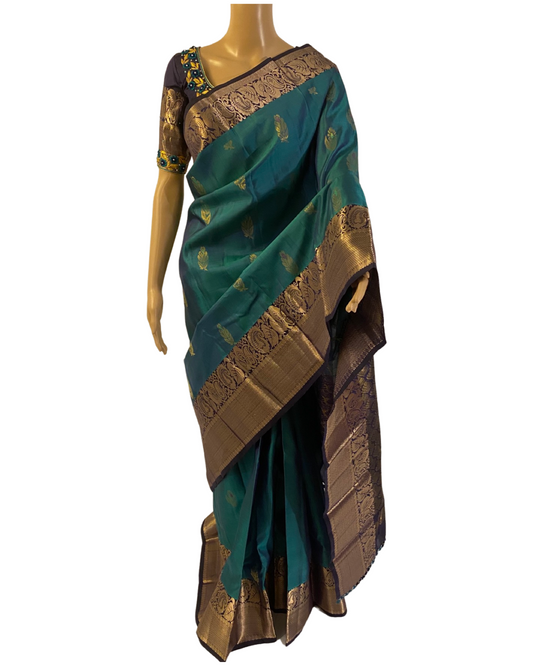 Peacock Blue Pure Handloom Kanchipuram Silk Saree