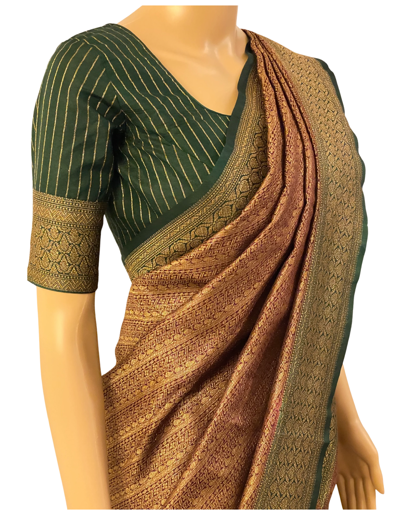 Maroon with Green Handloom Katan Banarasi Chanderi Silk Saree