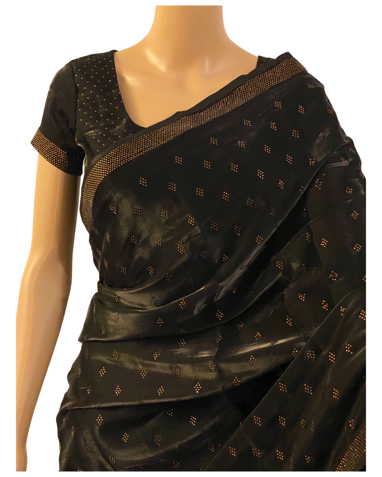 DESIGNER BLACK SWAROVSKI SATIN SAREE (zoom view)