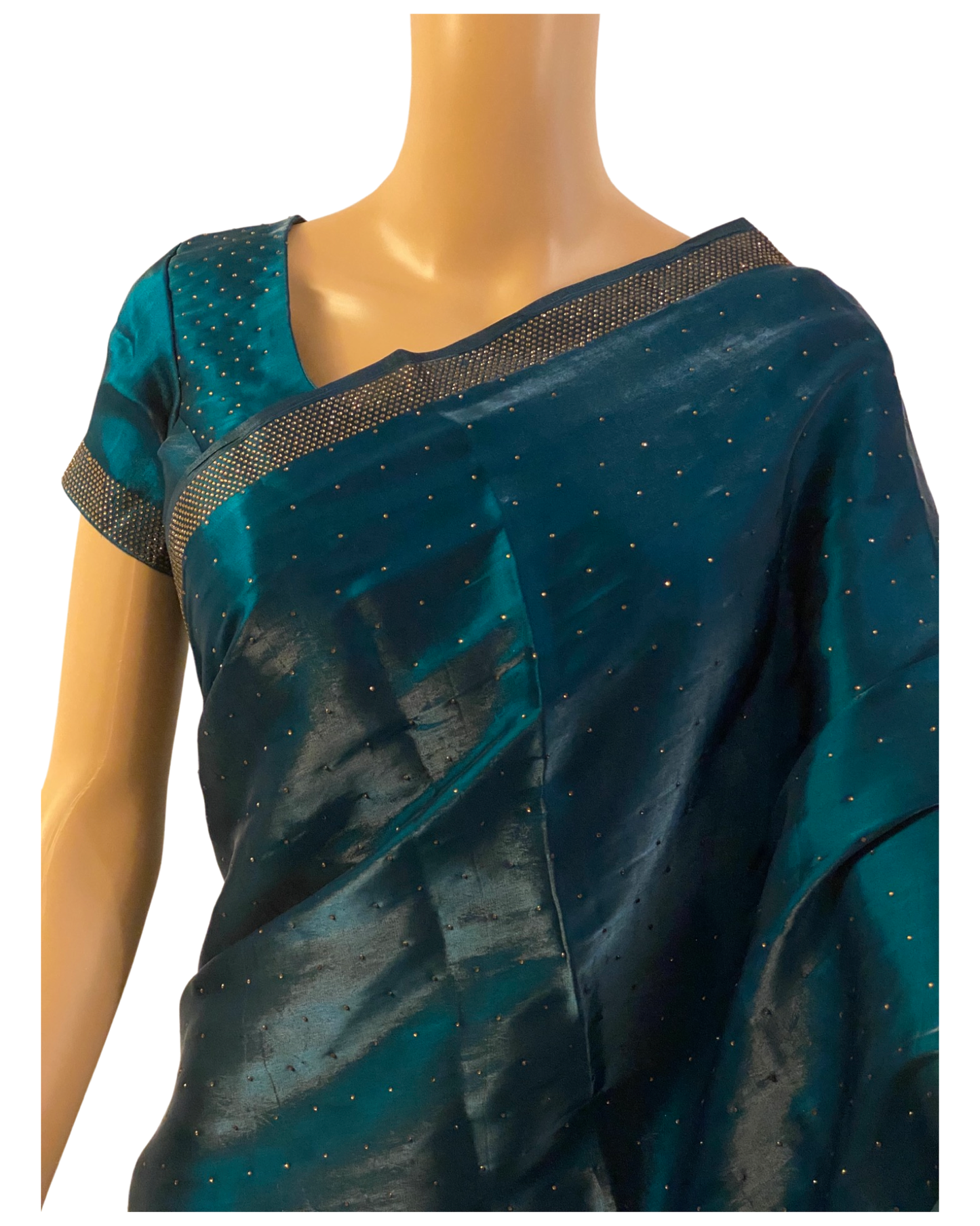 Designer Blue Swarovski Satin Silk Saree (zoom view)