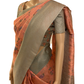 Peach and Green Soft Silk Saree
