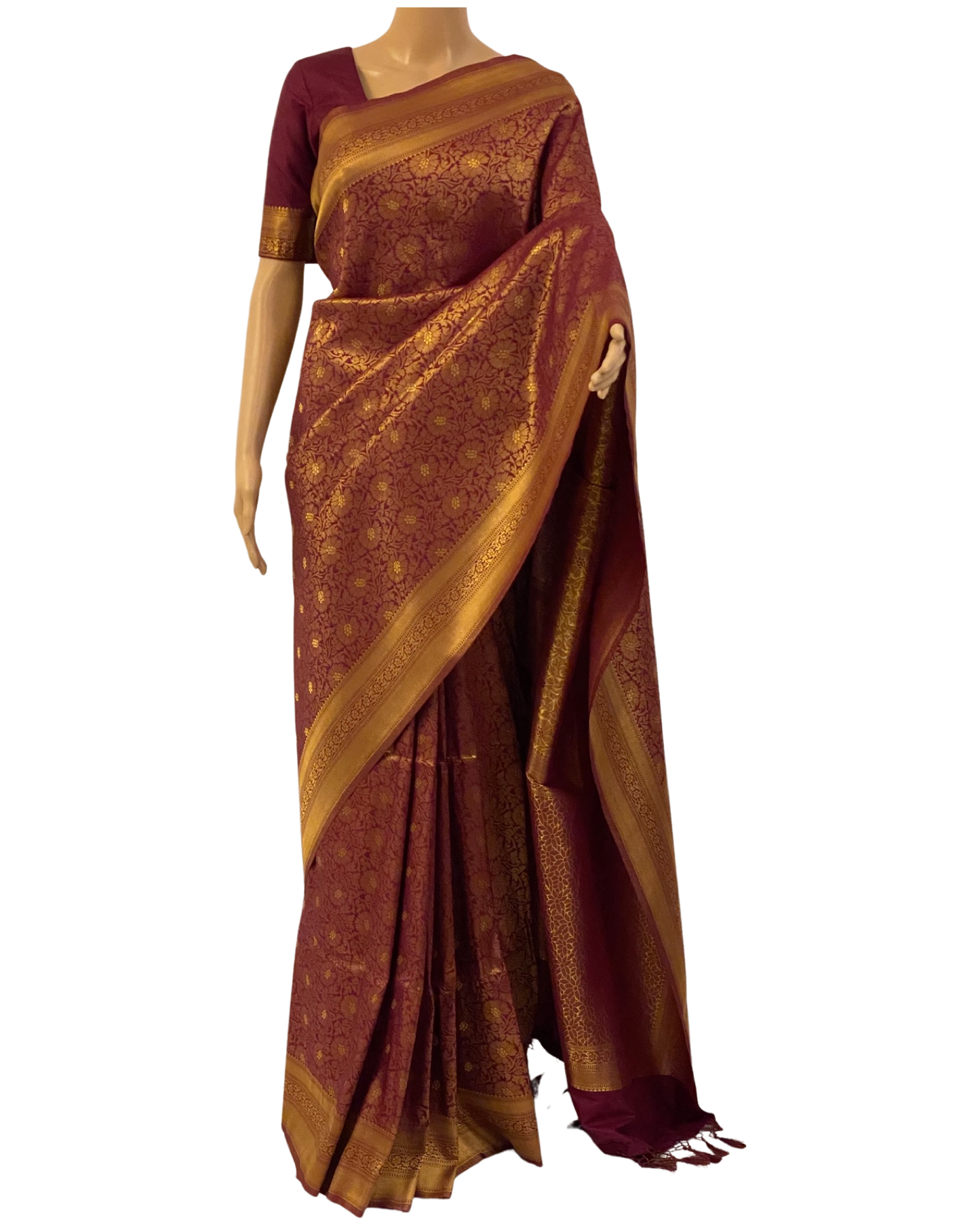 Wine Handloom Banarasi Silk Saree