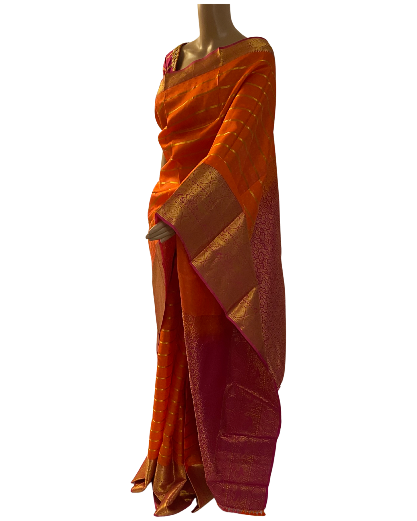 Orange and Pink Kanchipuram Handloom Silk Saree