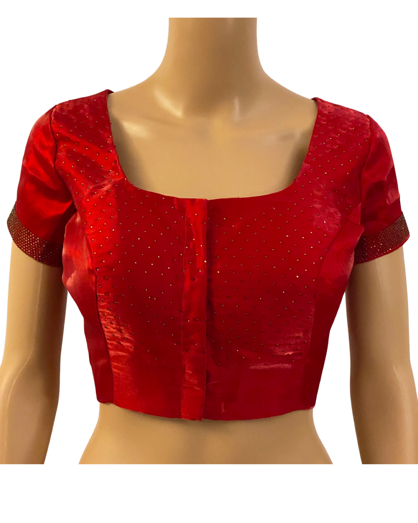 Designer Red Swarovski Satin Silk Saree (blouse)