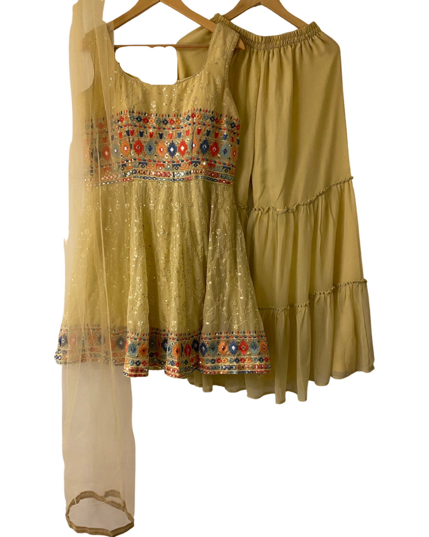 LEMON YELLOW KURTA WITH CHIFFON BASE SHARARA SET