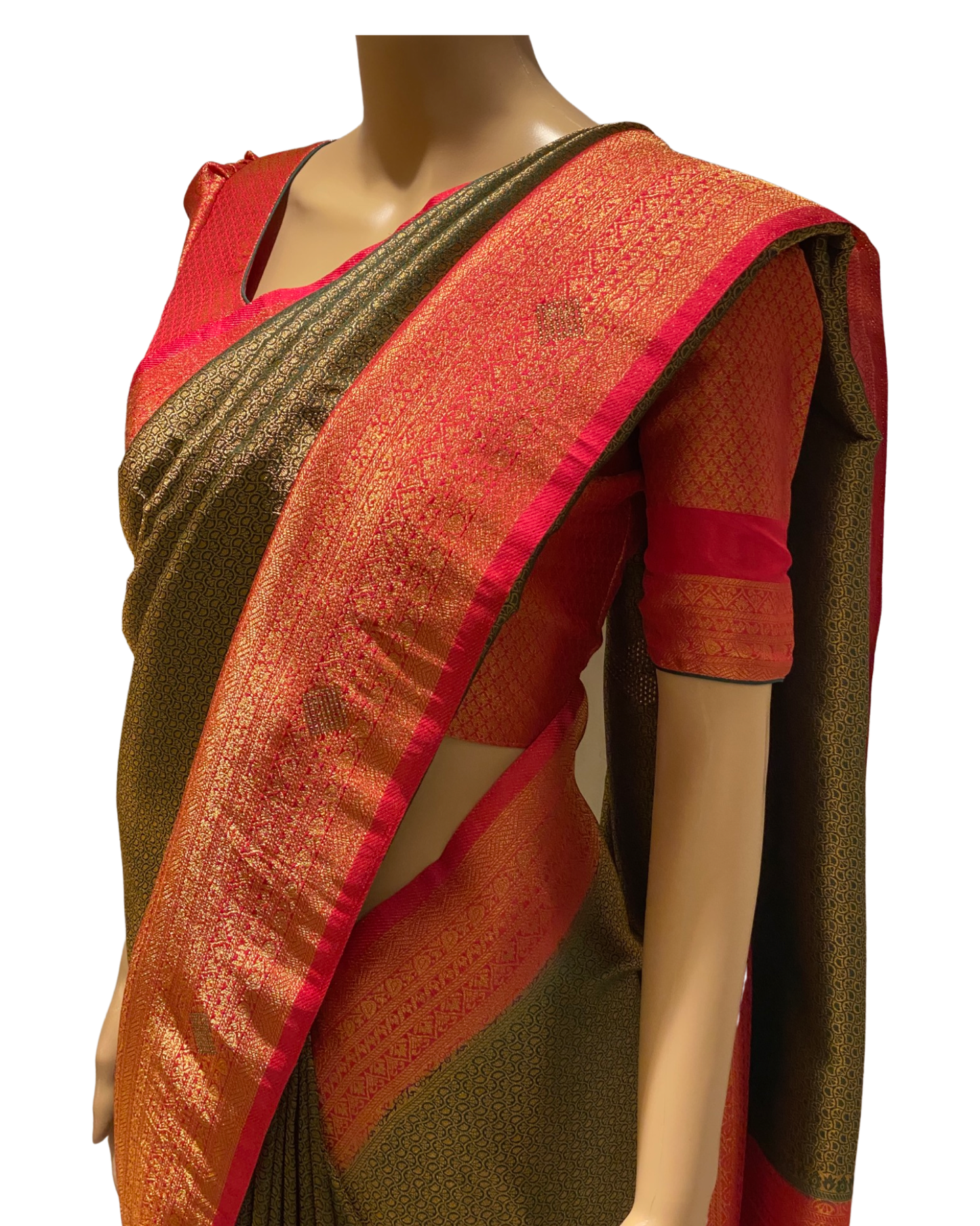 Green Kubera Silk Saree with Stone Work (right view)