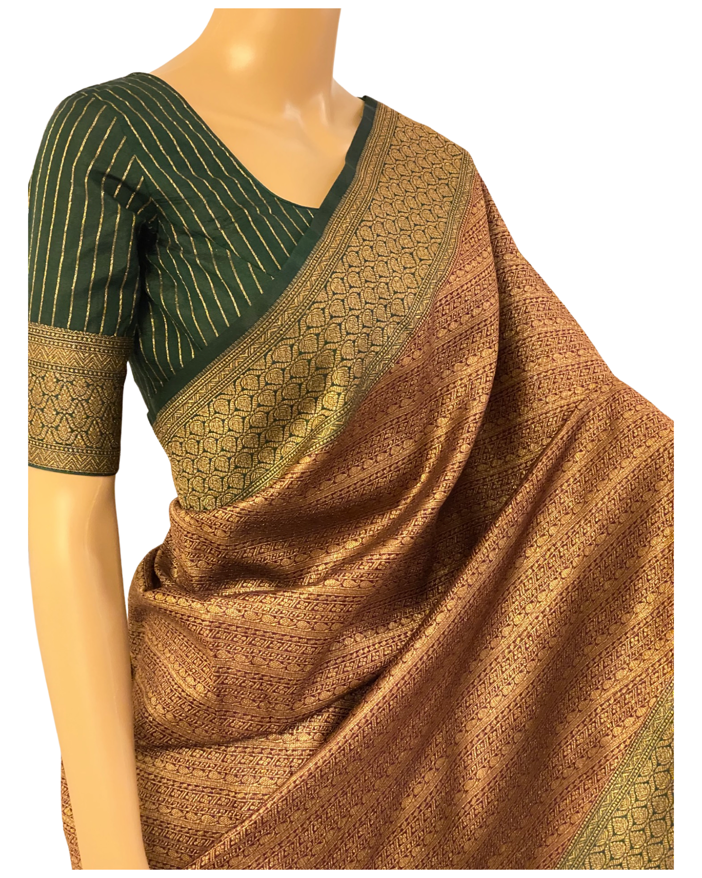 Maroon with Green Handloom Katan Banarasi Chanderi Silk Saree