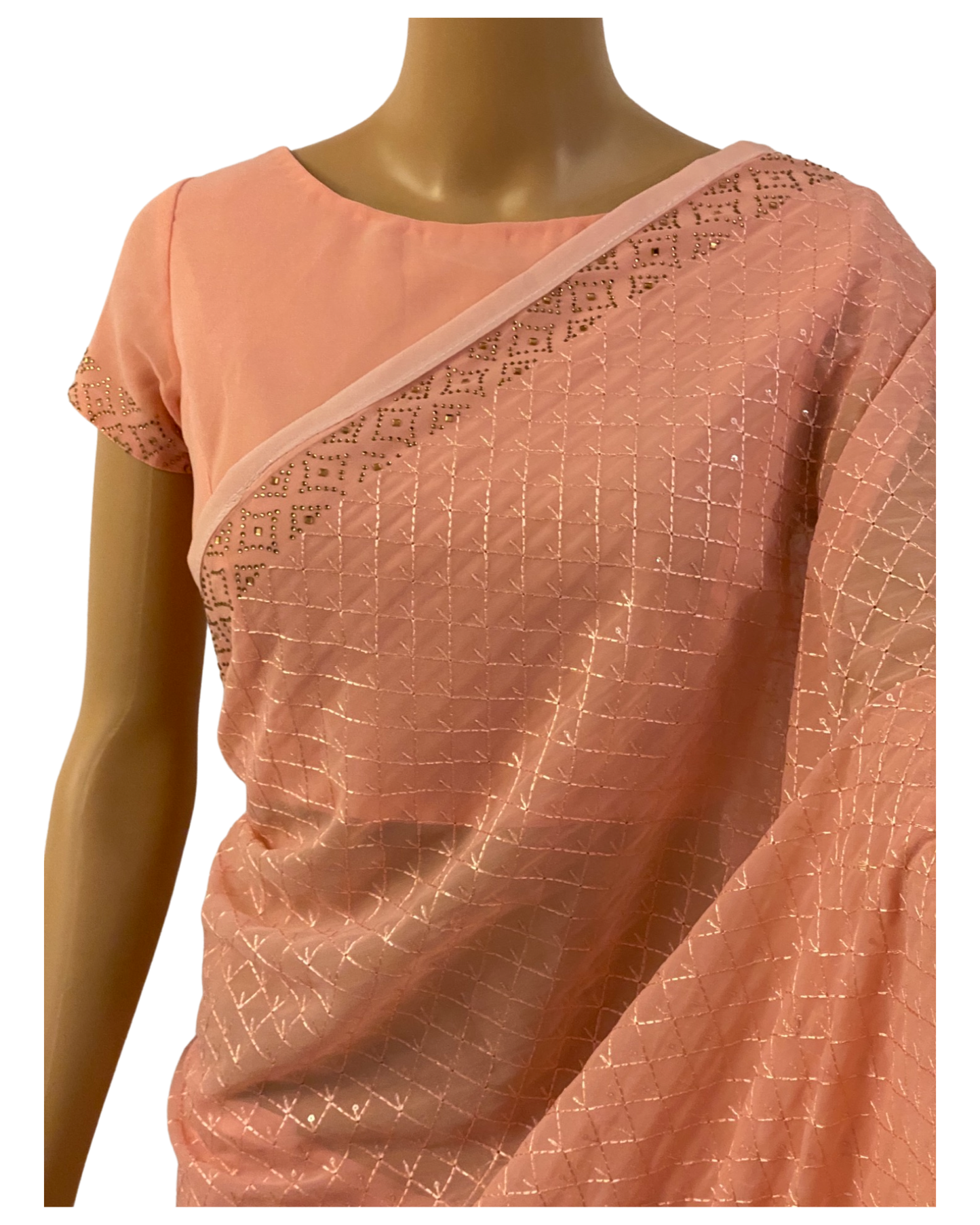 Light Peach Pure Chiffon Work Saree