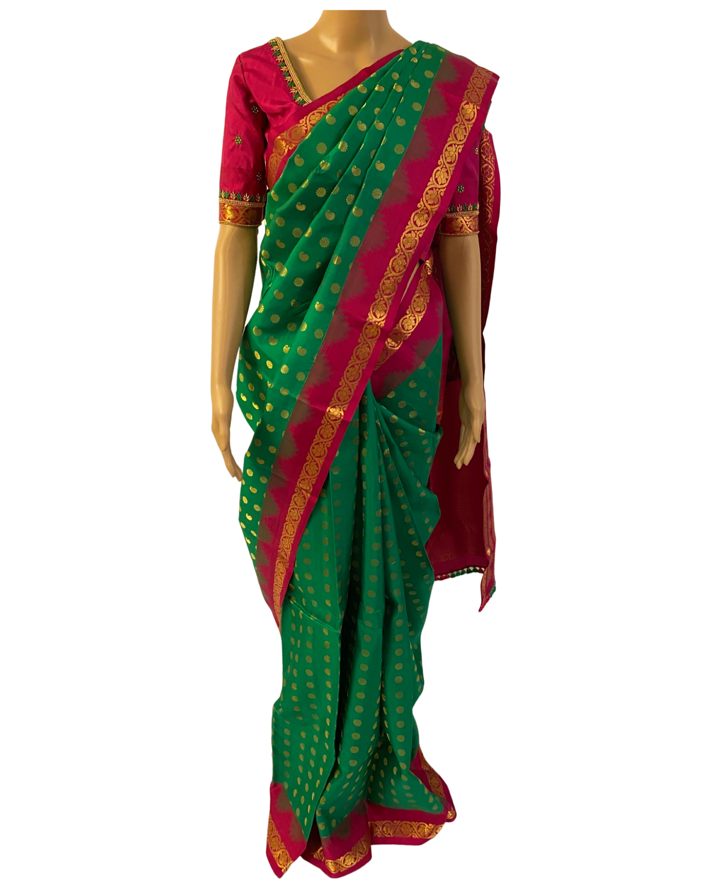 Green and Pink Kanchipuram Silk Saree