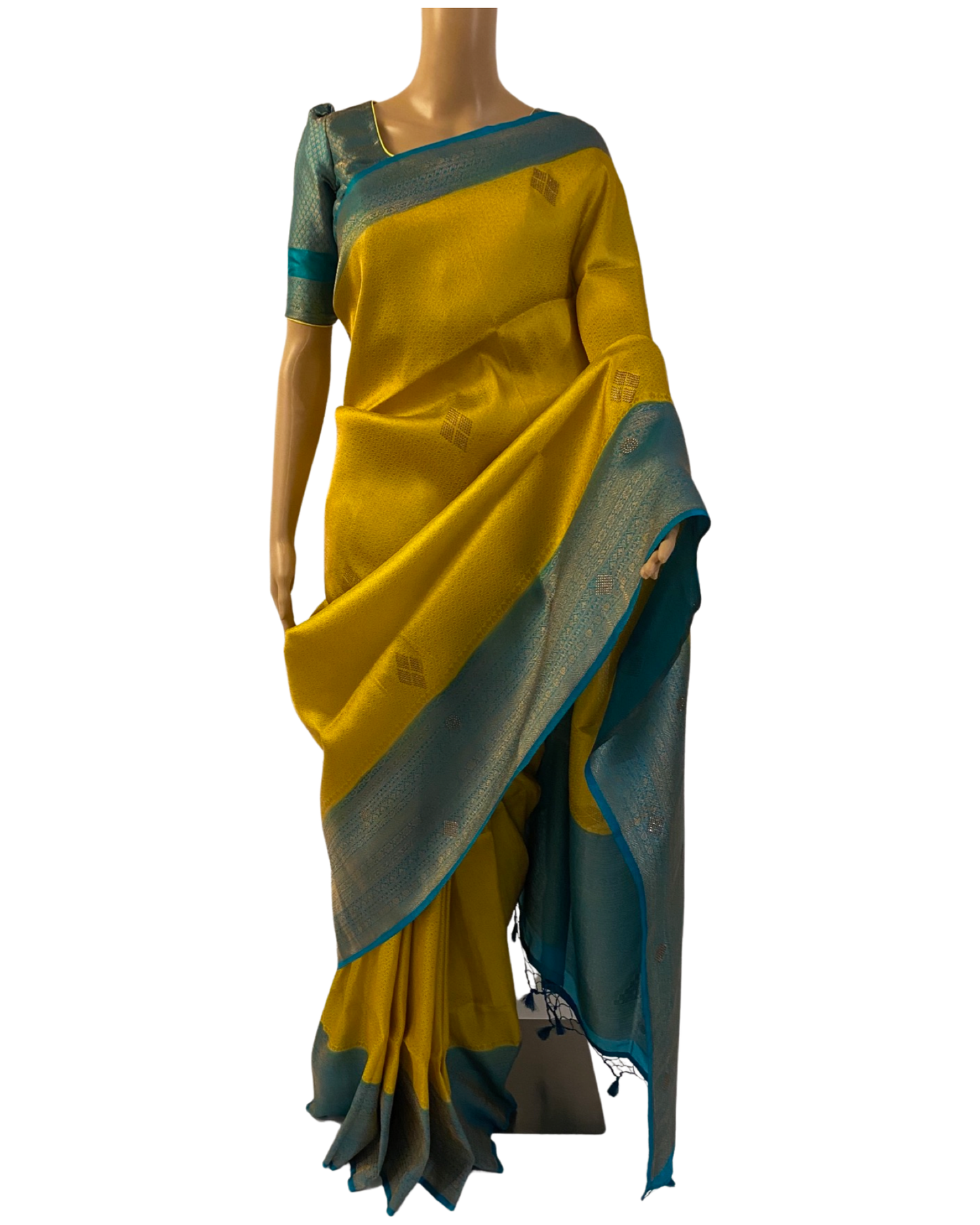 Yellow Kubera Silk Saree with Stone Work