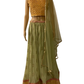 CHIFFON YELLOW CROP TOP WITH LEHENGA IN PISTA GREEN