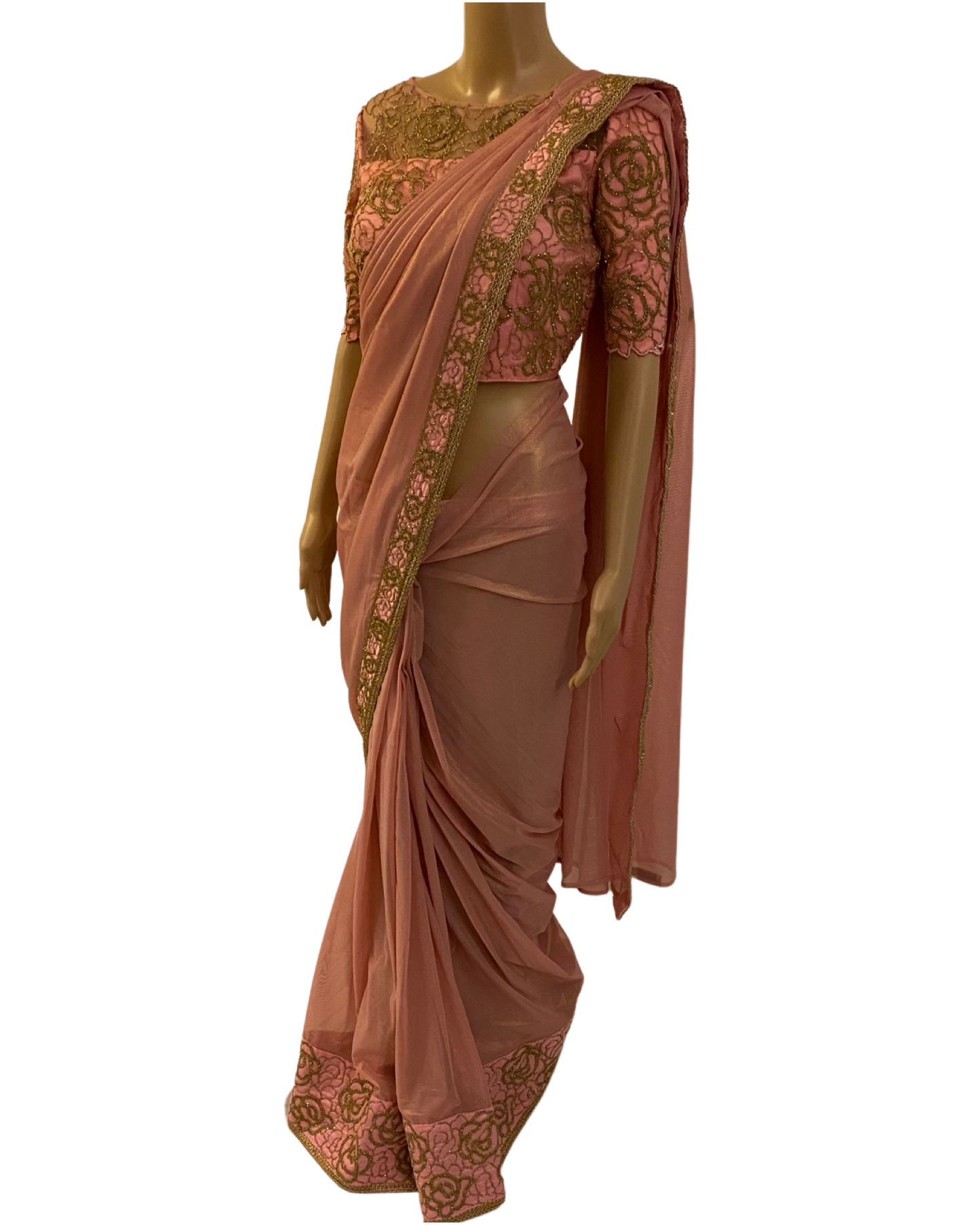 Pastel Shimmer Peach Chiffon Saree