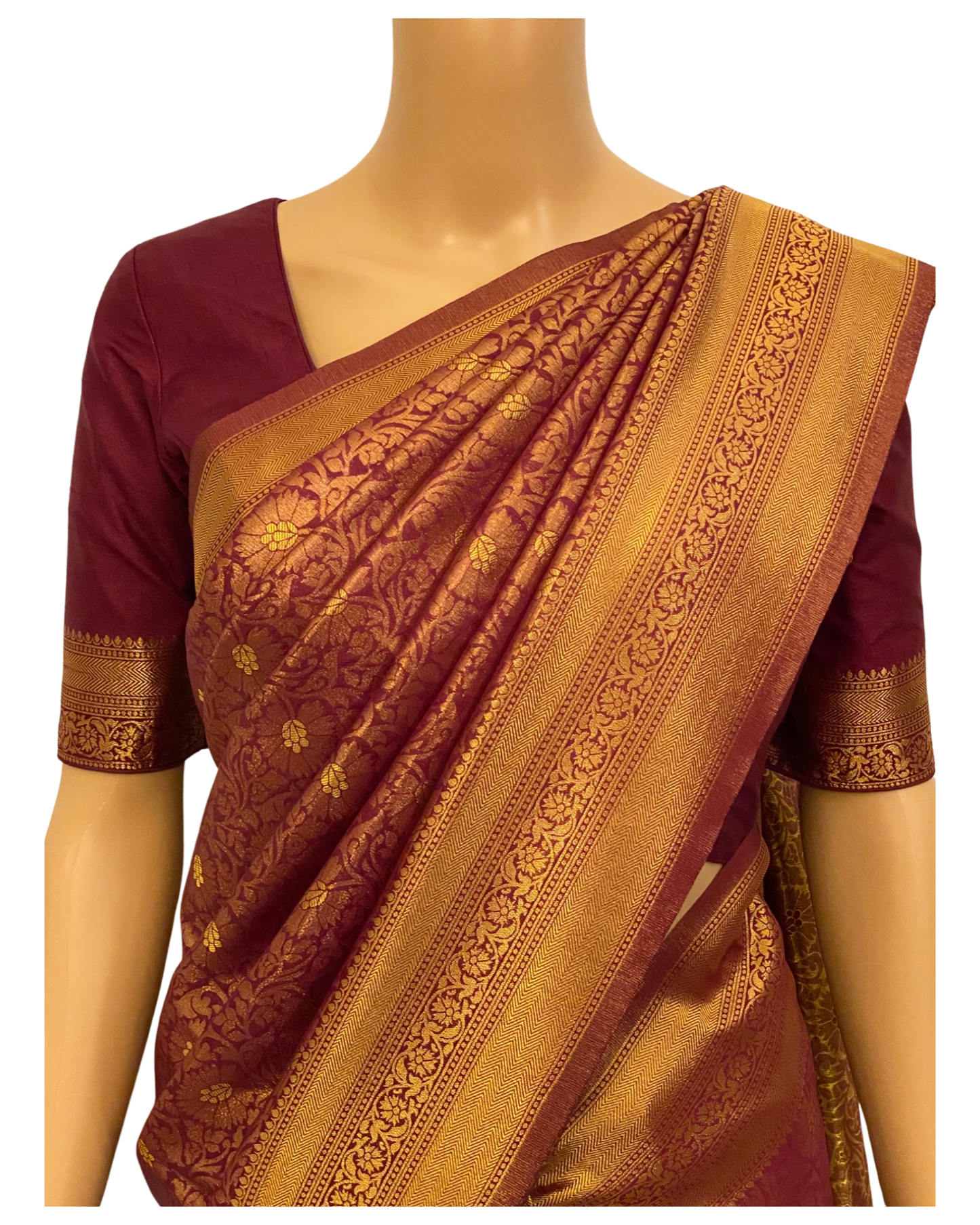 Wine Handloom Banarasi Silk Saree