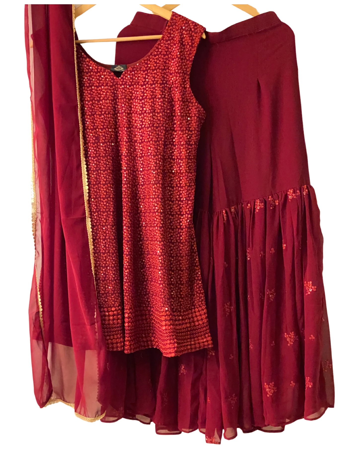 MAROON SHARARA IN GEORGETTE WITH HEAVY EMBROIDERY WORK