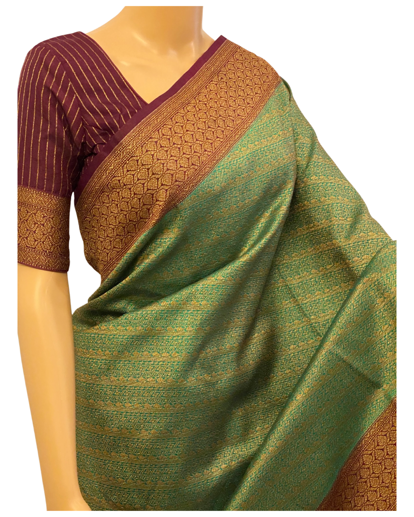 Sea Green with Maroon Katan Banarasi Saree