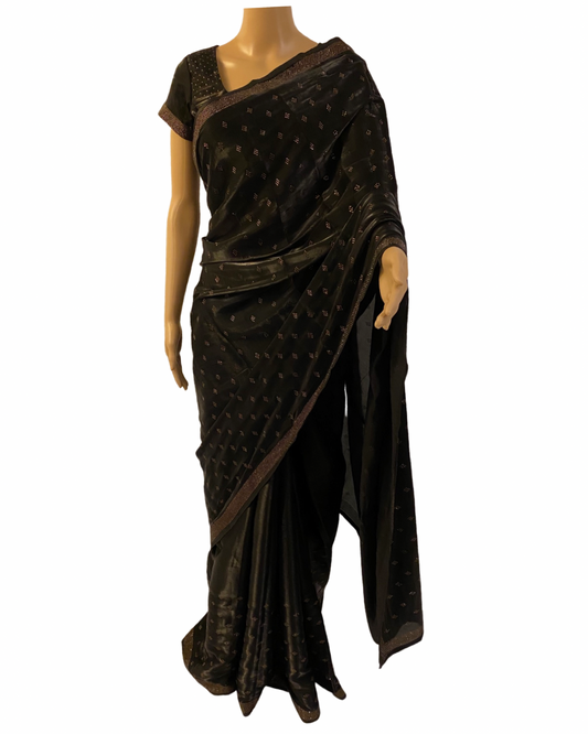 Designer Black Swarovski Satin Silk Saree