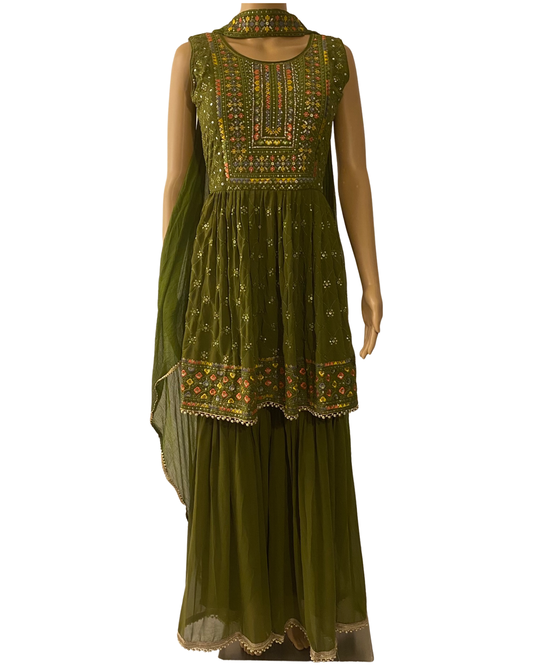 NATURE GREEN PEPLUM AND SHARARA SET