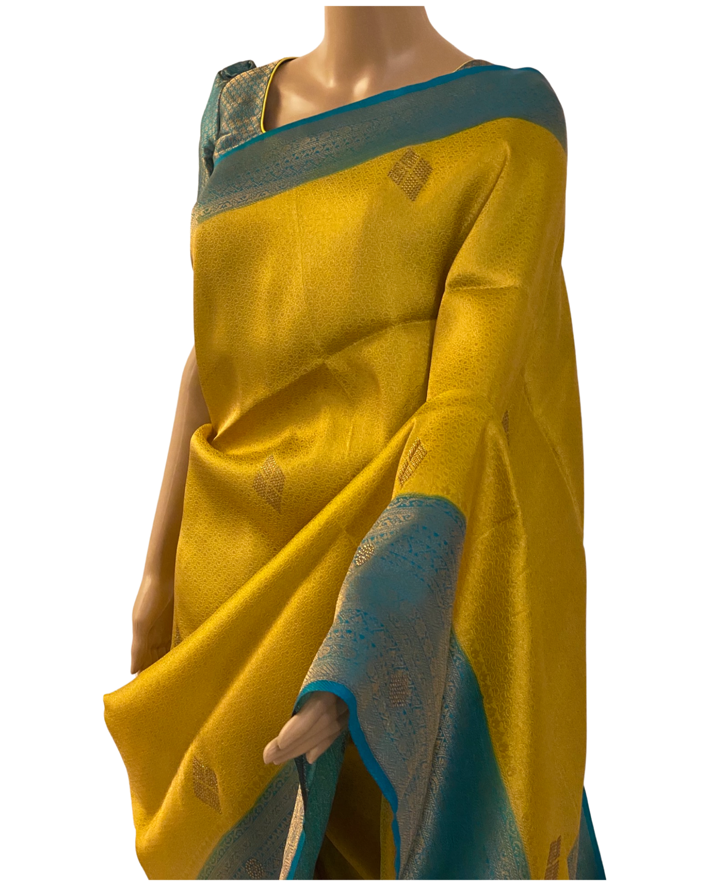 Yellow Kubera Silk Saree with Stone Work