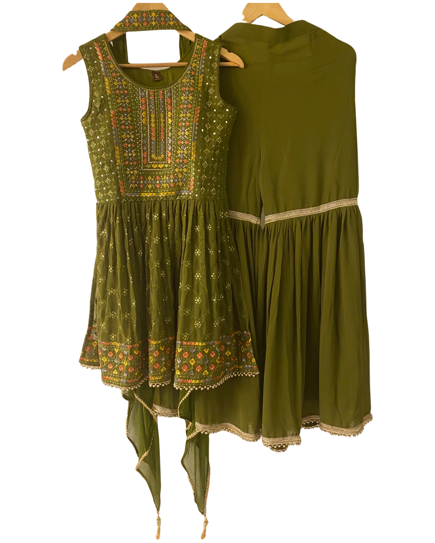 NATURE GREEN PEPLUM AND SHARARA SET