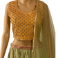 CHIFFON YELLOW CROP TOP WITH LEHENGA IN PISTA GREEN
