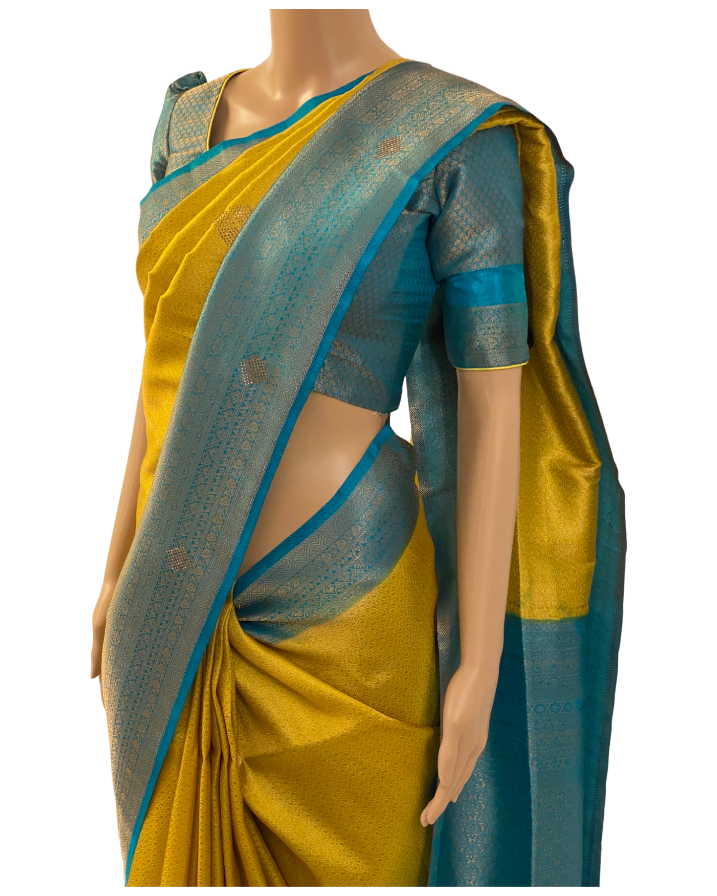 Yellow Kubera Silk Saree with Stone Work