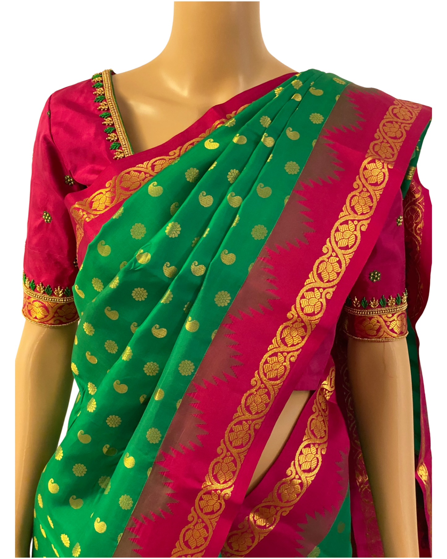 Green and Pink Kanchipuram Silk Saree