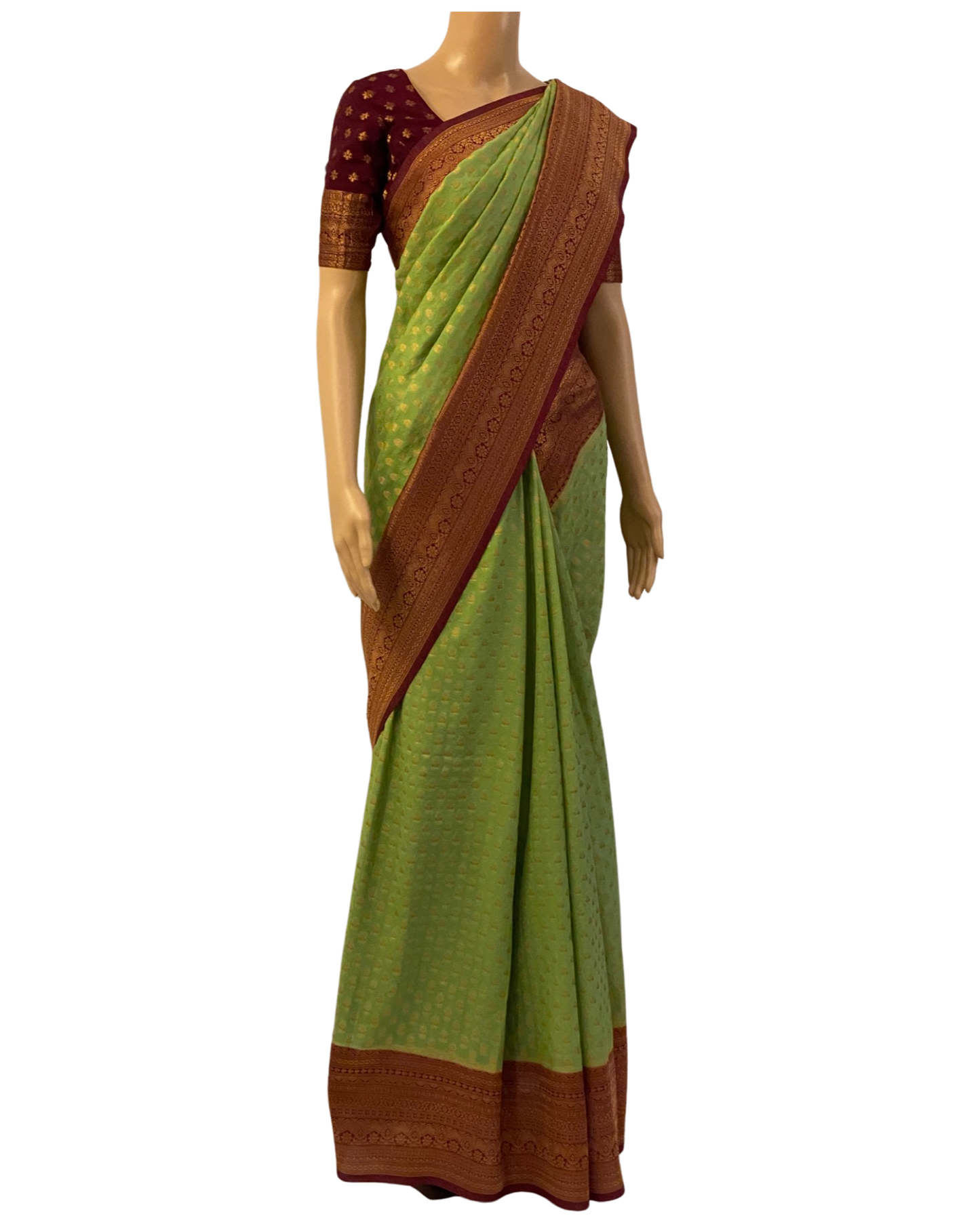 Pista Green and Maroon Banarasi Georgette Saree