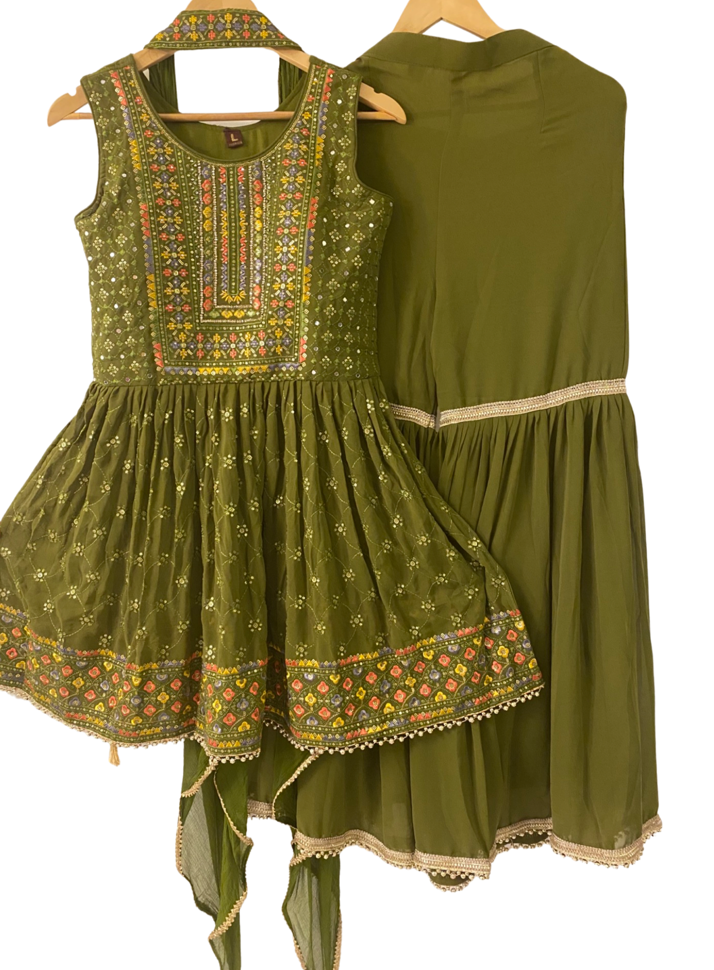 NATURE GREEN PEPLUM AND SHARARA SET