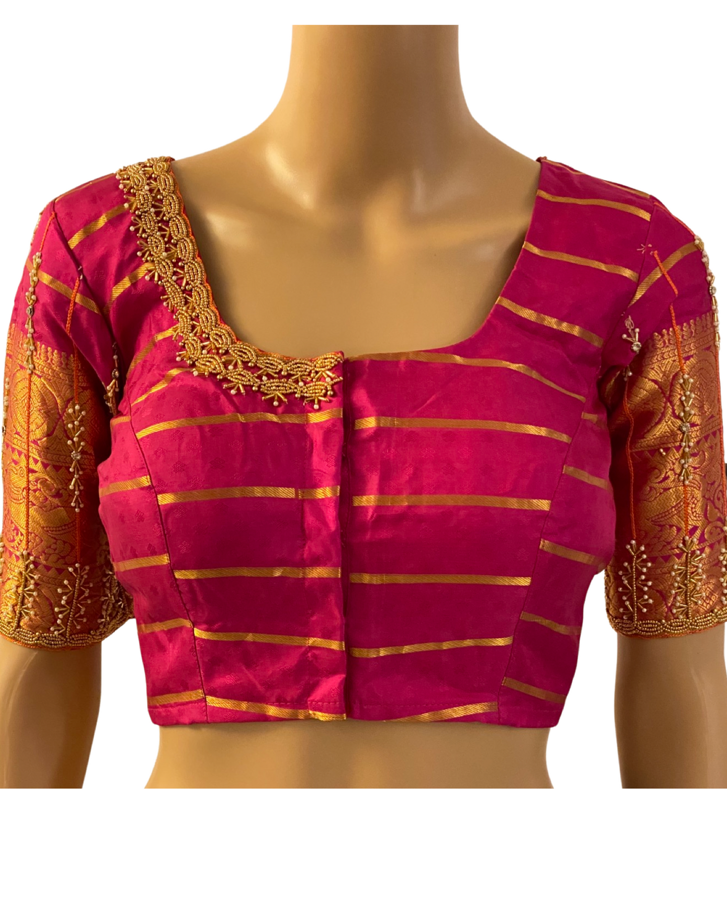 Orange and Pink Kanchipuram Handloom Silk Saree