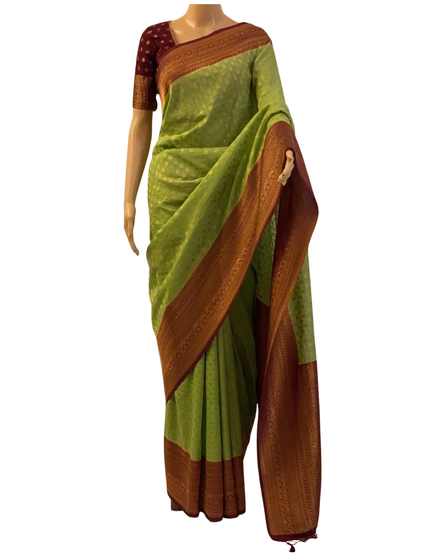 Pista Green and Maroon Banarasi Georgette Saree