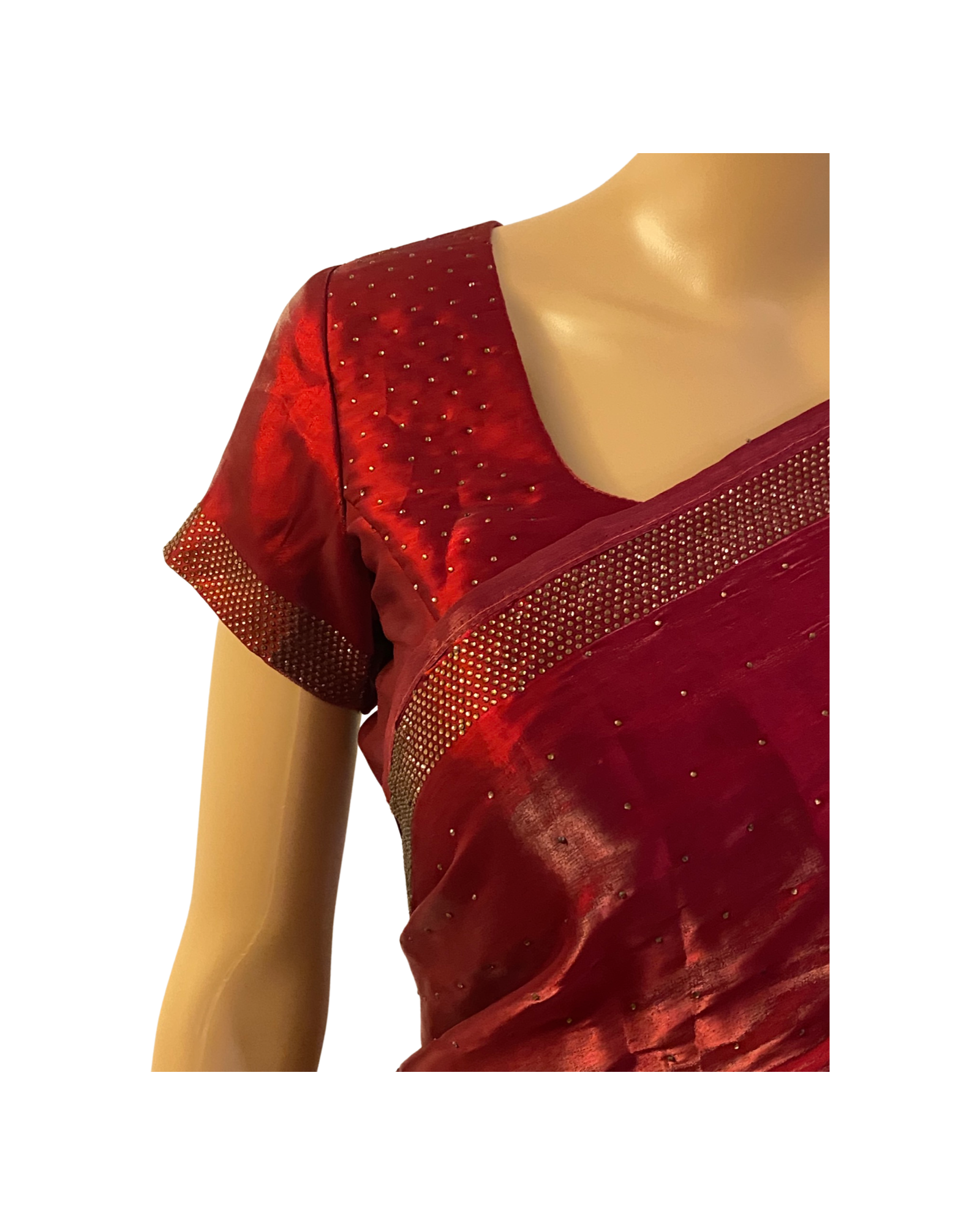 Designer Maroon Swarovski Satin Silk Saree (blouse zoom)