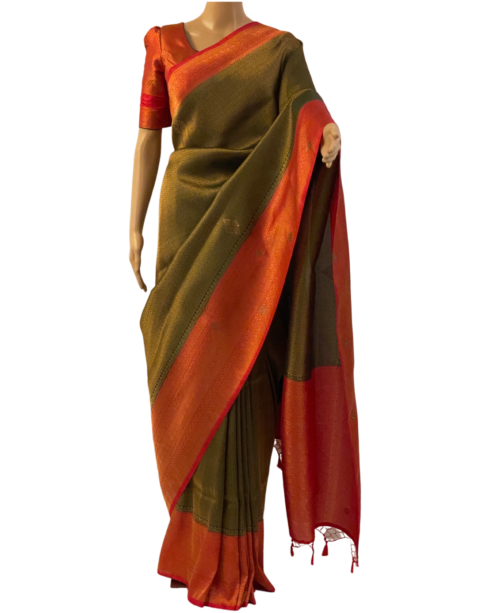 Green Kubera Silk Saree with Stone Work (full view)