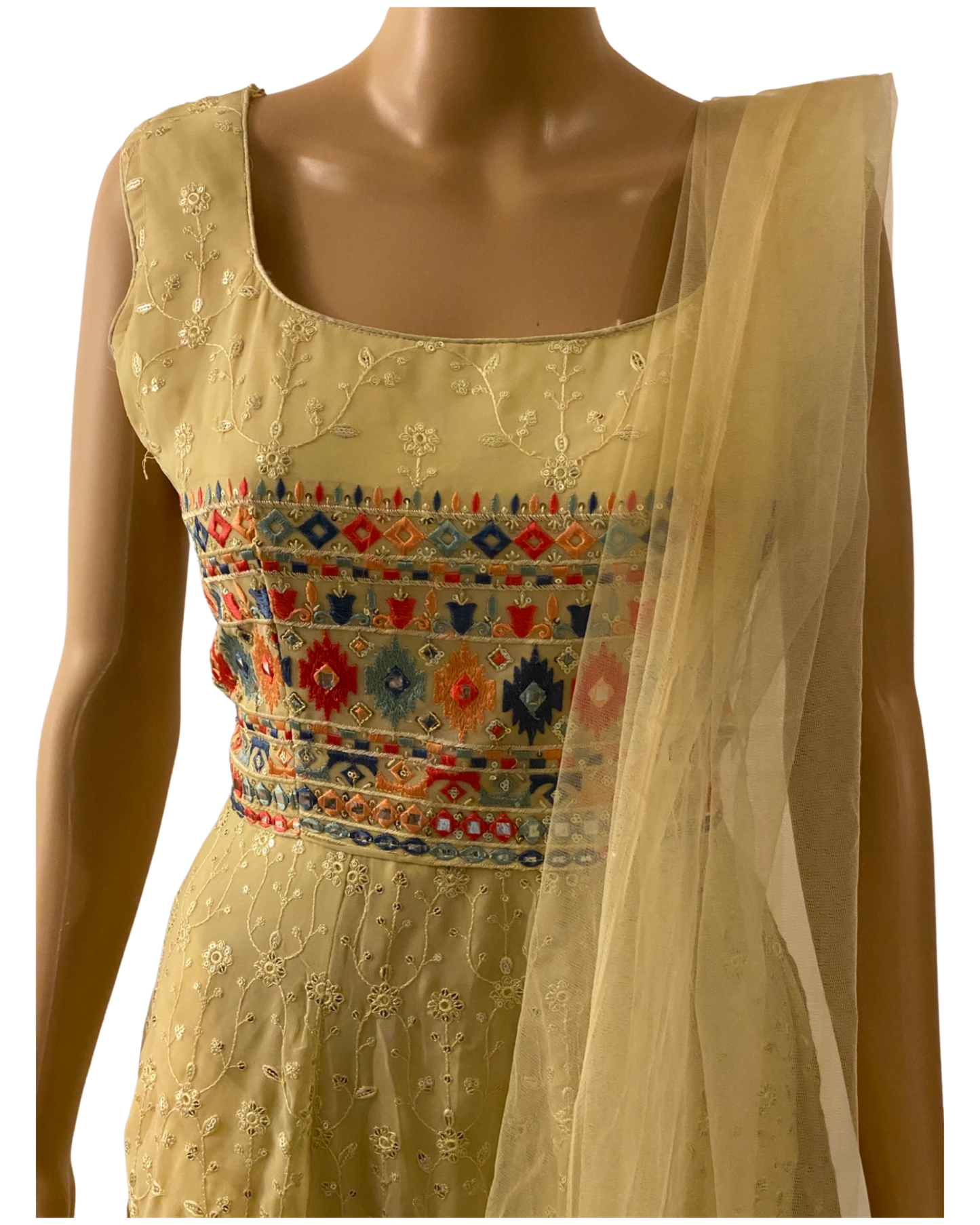 LEMON YELLOW KURTA WITH CHIFFON BASE SHARARA SET