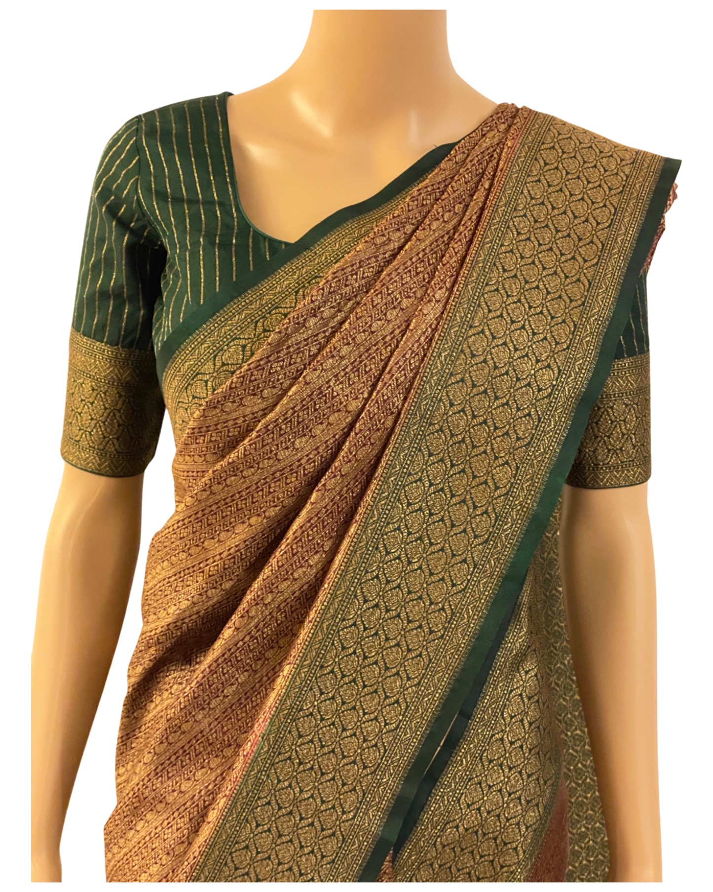 Maroon with Green Handloom Katan Banarasi Chanderi Silk Saree