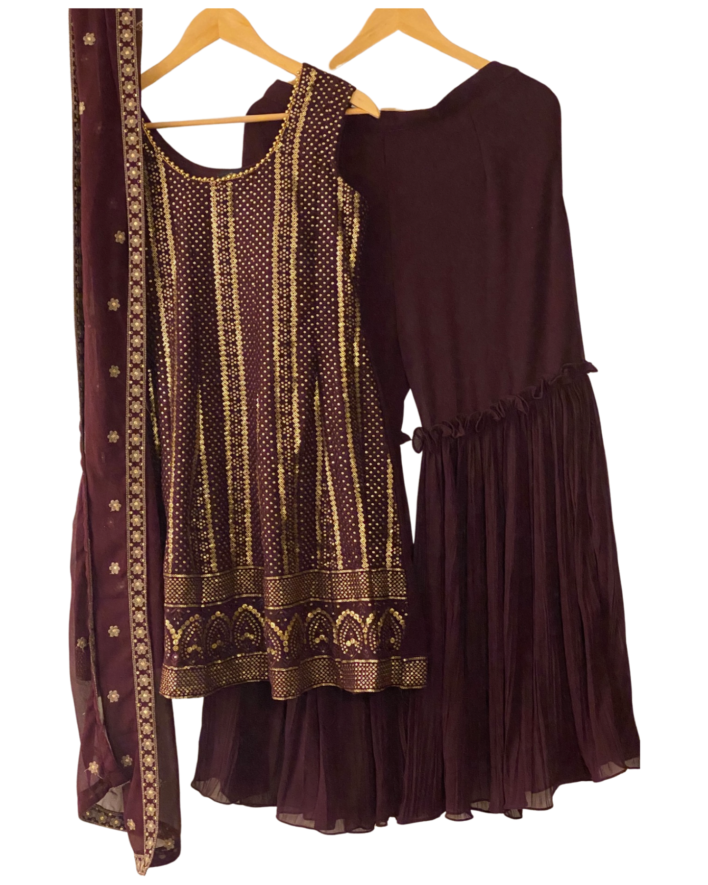 WINE KURTA WITH FLARED SHARARA (with hanger)