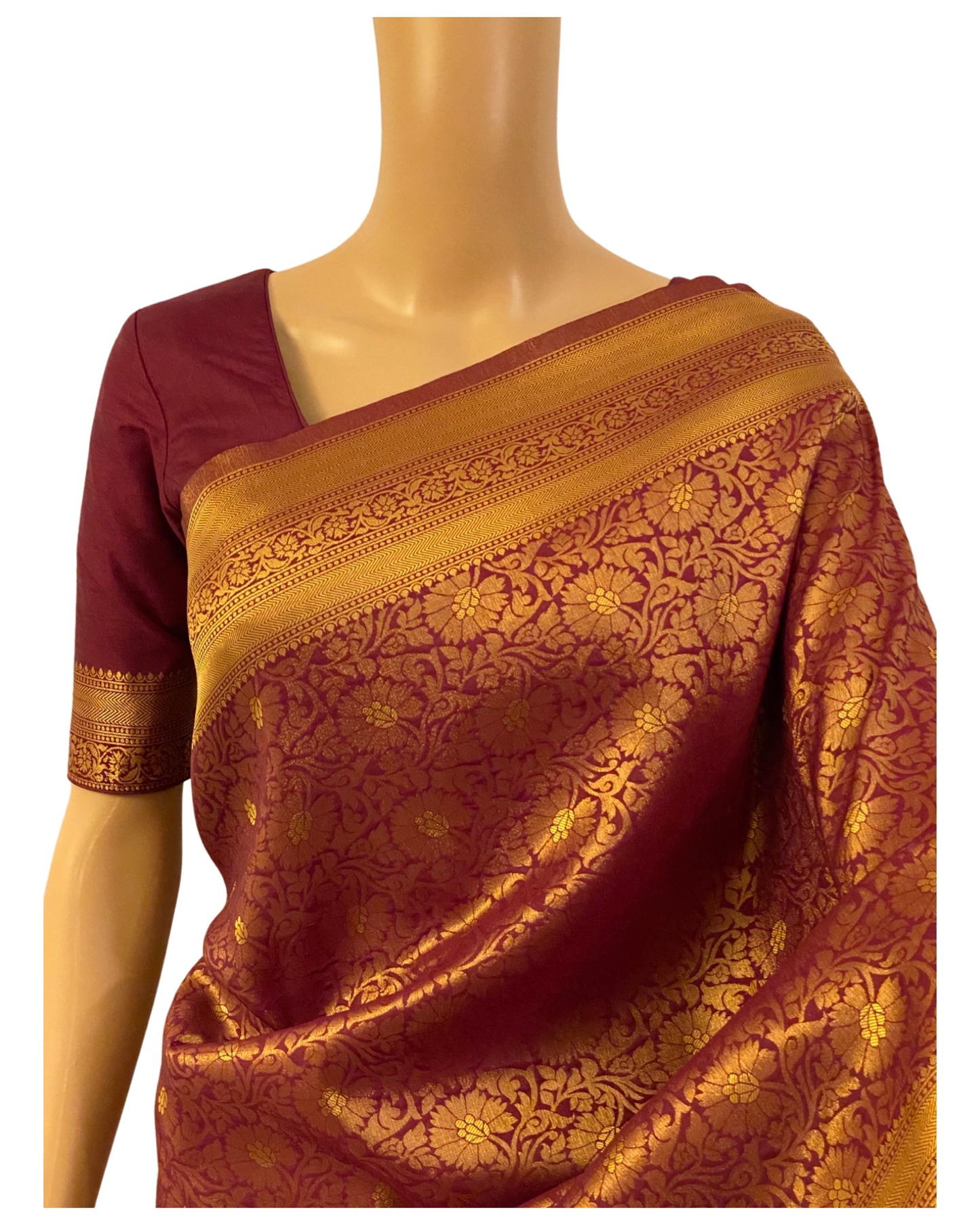 Wine Handloom Banarasi Silk Saree