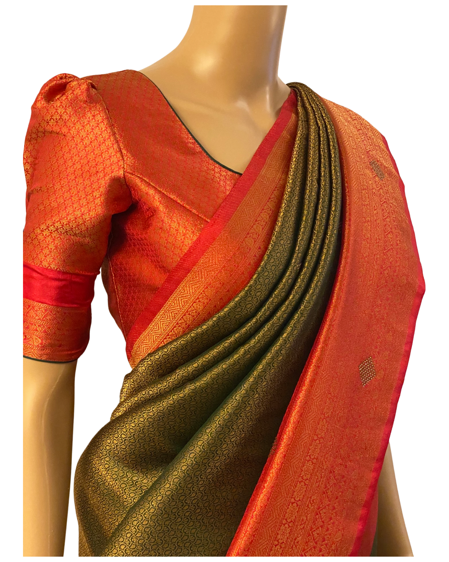 Green Kubera Silk Saree with Stone Work (left view)