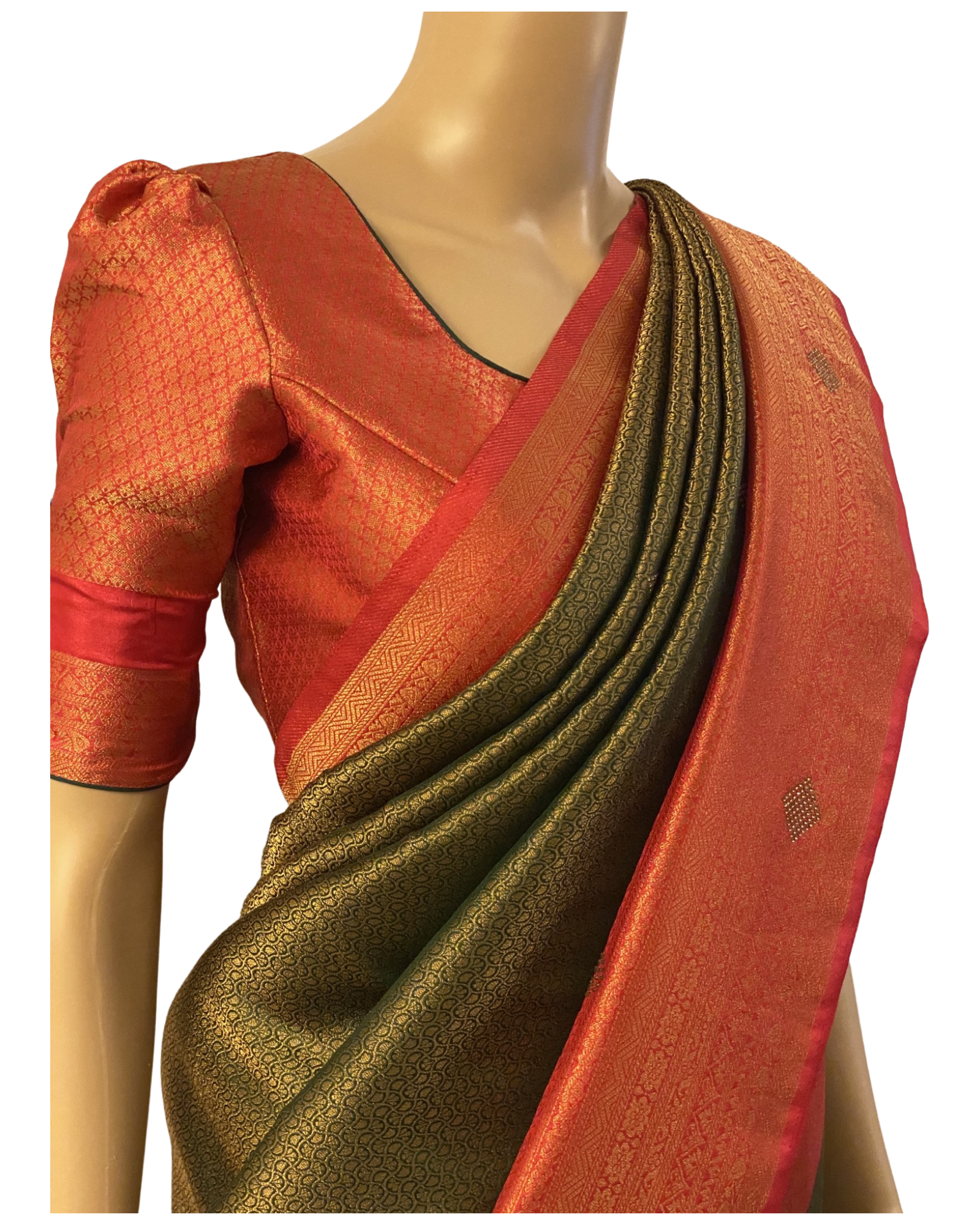 Green Kubera Silk Saree with Stone Work (left view)