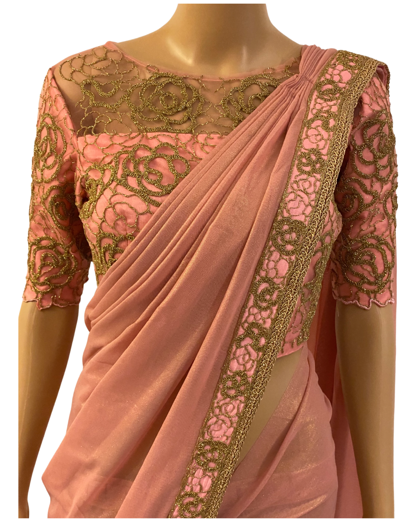 Pastel Shimmer Peach Chiffon Saree