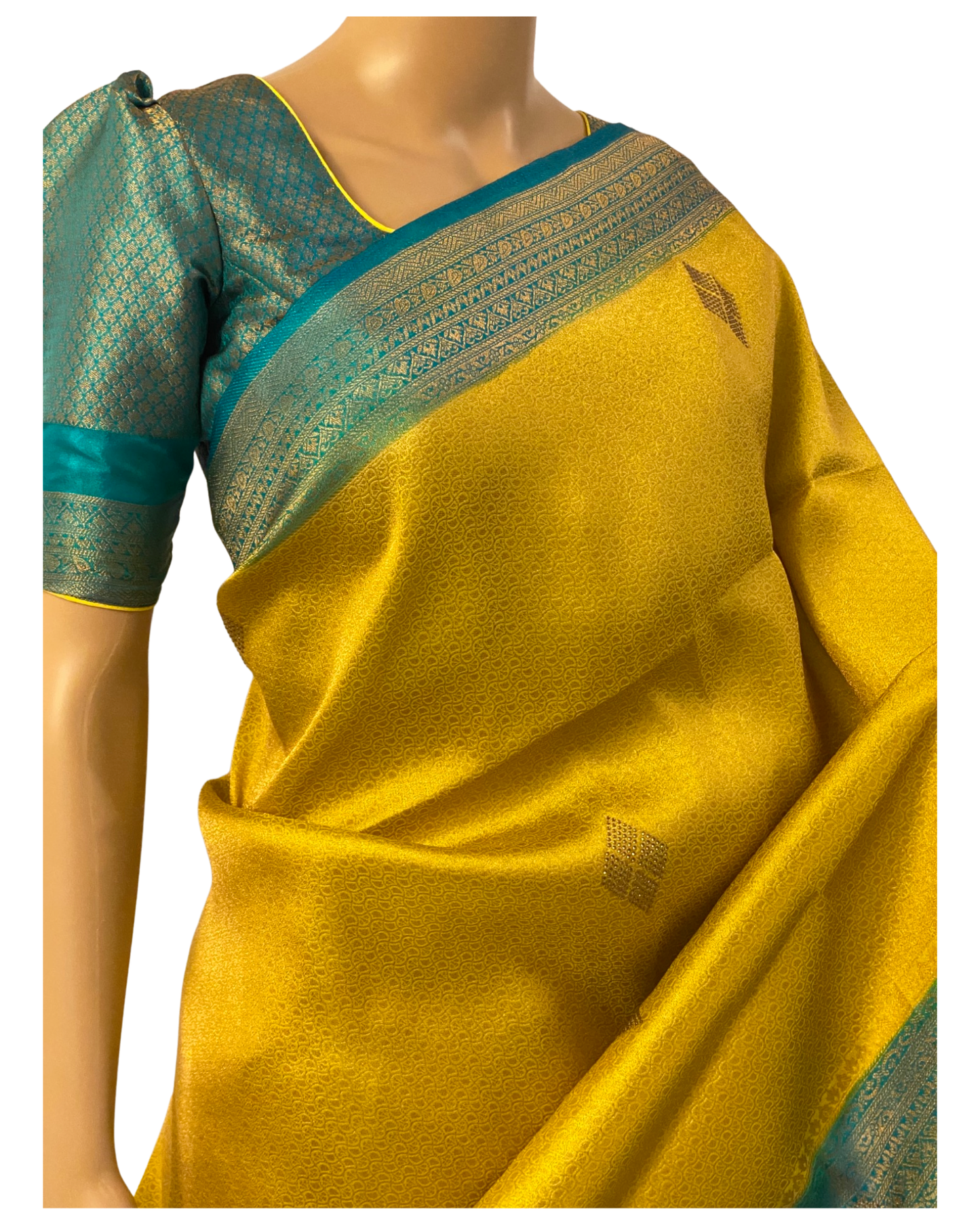 Yellow Kubera Silk Saree with Stone Work