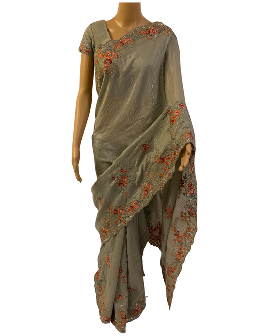 Pastel Green Party Wear Chinnon Crepe Saree